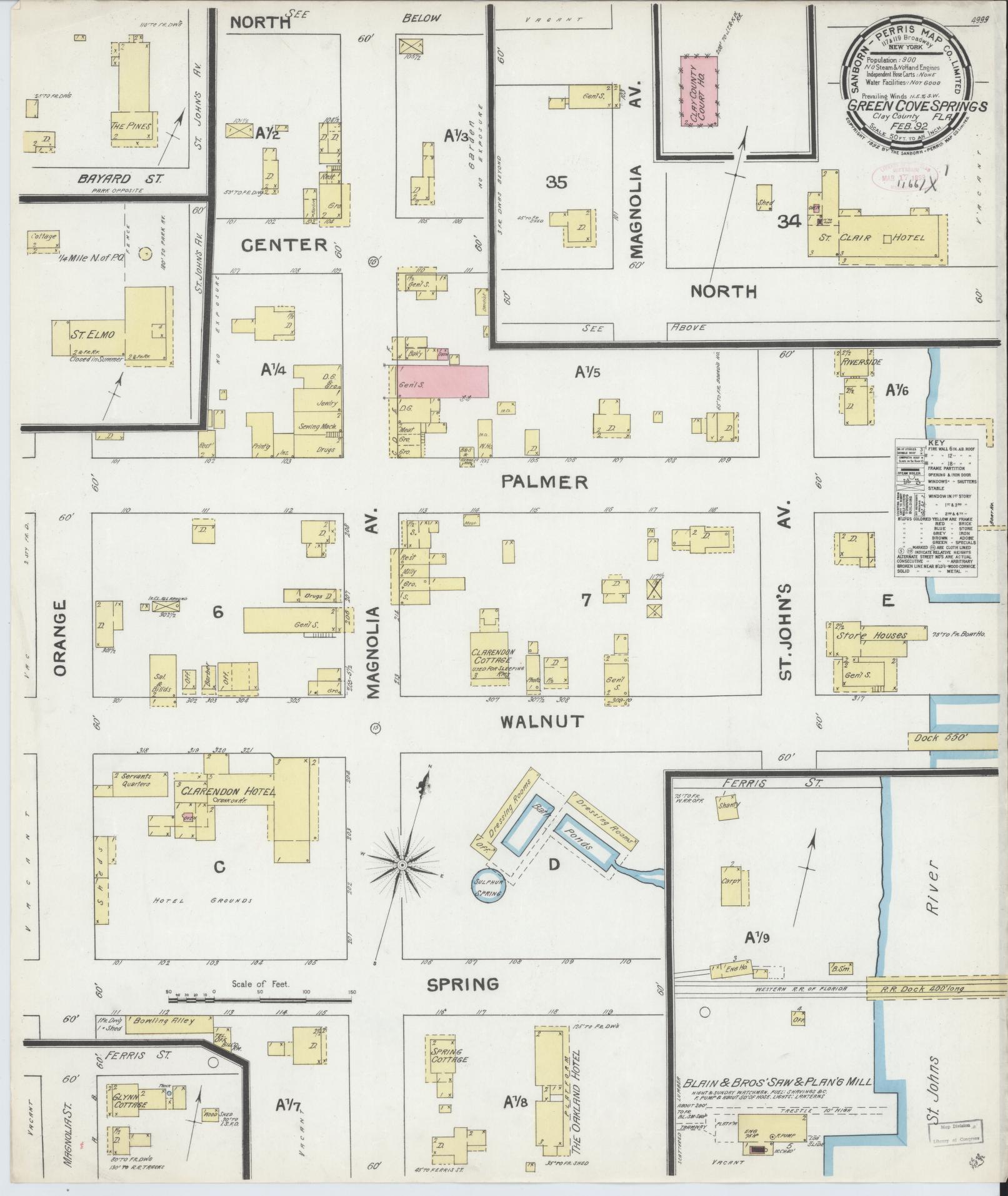 Sanborn Fire Insurance Map from Green Cove Springs, Clay County, Florida (1892), Sheet #0001 - Historic Sanborn Fire Insurance Map Print, vintage old map wall art, antique decor, genealogy gift, Florida Florida map