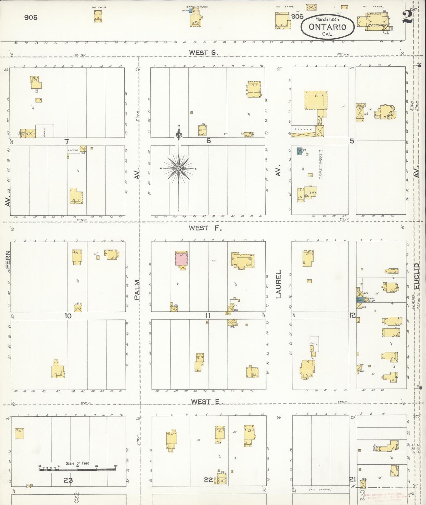 Sanborn Fire Insurance Map from Ontario, San Bernardino County, California (1895), Sheet #0002 - Complete Map Set gallery image, historic Sanborn map, vintage wall art, California California