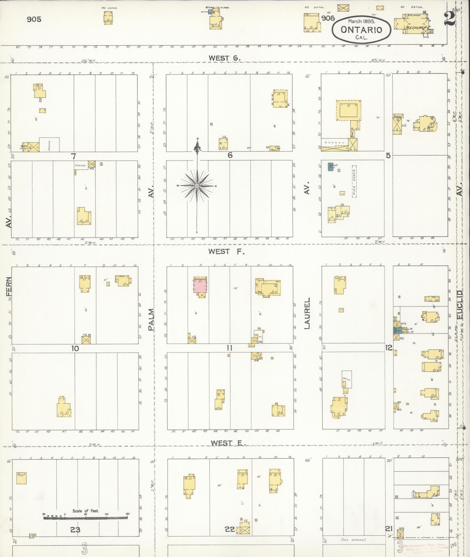 Sanborn Fire Insurance Map from Ontario, San Bernardino County, California (1895), Sheet #0002 - Complete Map Set gallery image, historic Sanborn map, vintage wall art, California California
