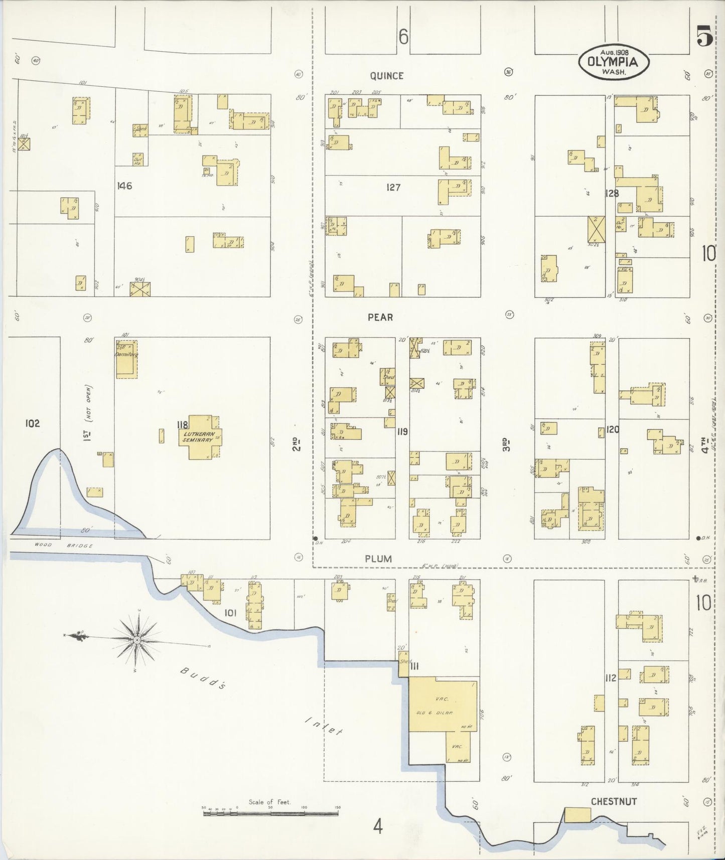 Sanborn Fire Insurance Map from Olympia, Thurston County, Washington (1908), Sheet #0005 - Complete Map Set gallery image, historic Sanborn map, vintage wall art, Washington Washington