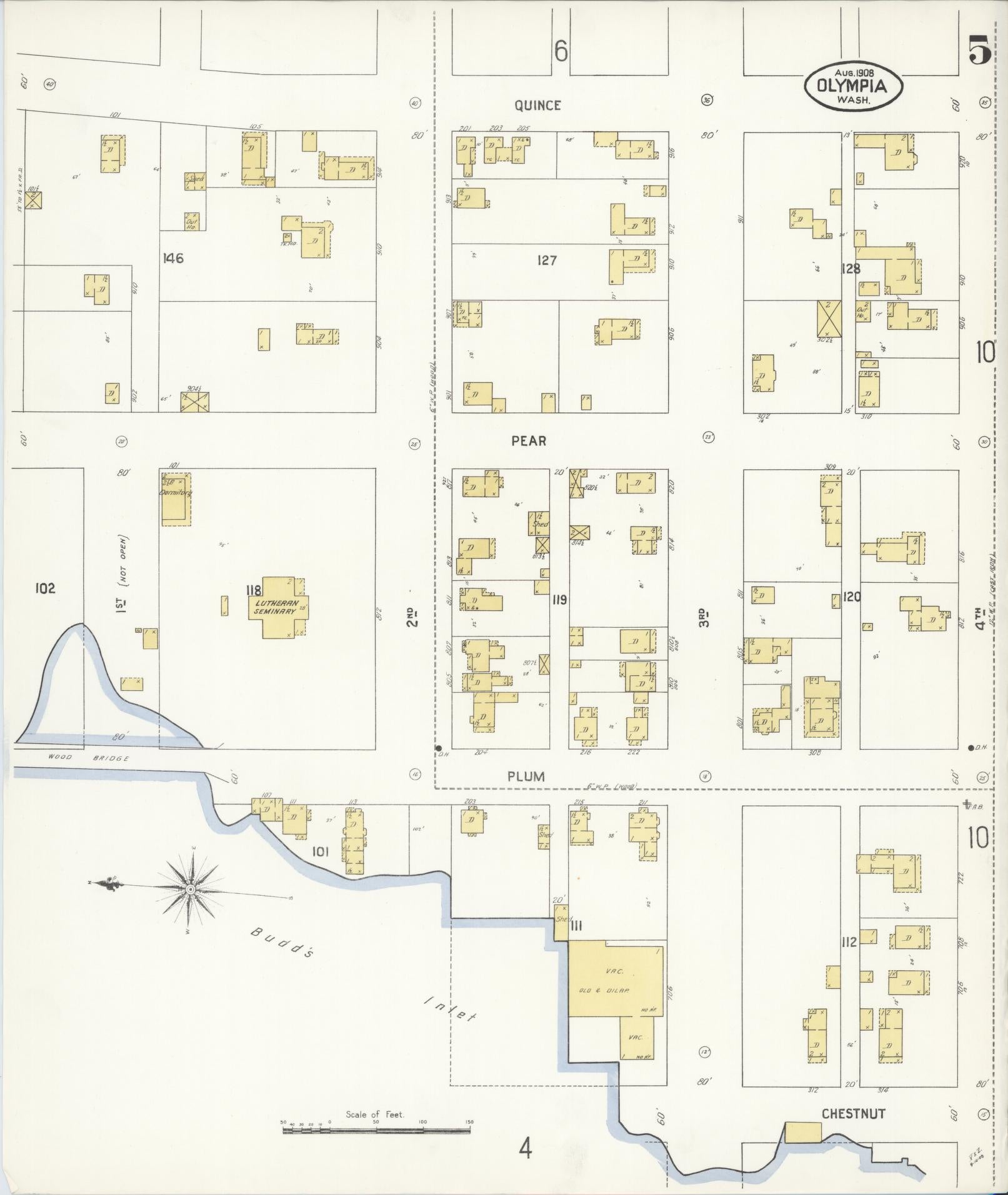 Sanborn Fire Insurance Map from Olympia, Thurston County, Washington (1908), Sheet #0005 - Complete Map Set gallery image, historic Sanborn map, vintage wall art, Washington Washington