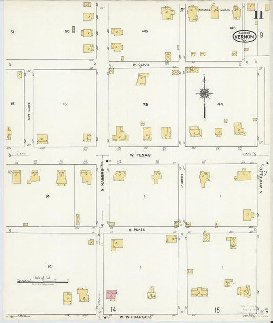 Sanborn Fire Insurance Map from Vernon, Wilbarger County, Texas (1920), Sheet #0011 - Historic Sanborn Fire Insurance Map Print, vintage old map wall art, antique decor, genealogy gift, Texas Texas map