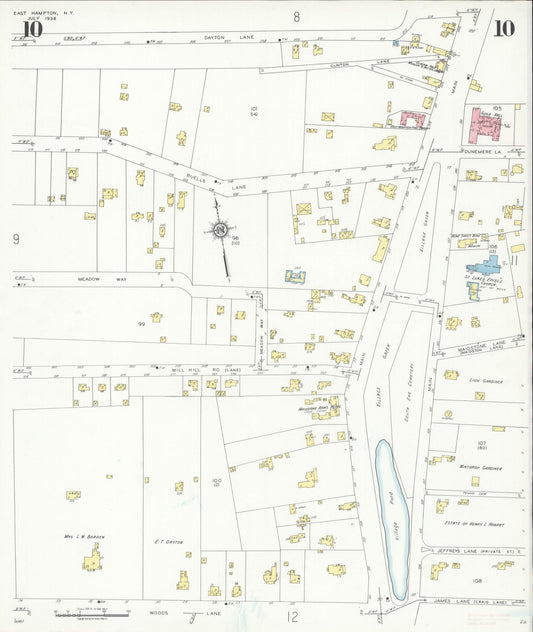 Sanborn Fire Insurance Map from Easthampton, Suffolk County, New York (1936), Sheet #0010 - Historic Sanborn Fire Insurance Map Print, vintage old map wall art, antique decor, genealogy gift, New York New York map