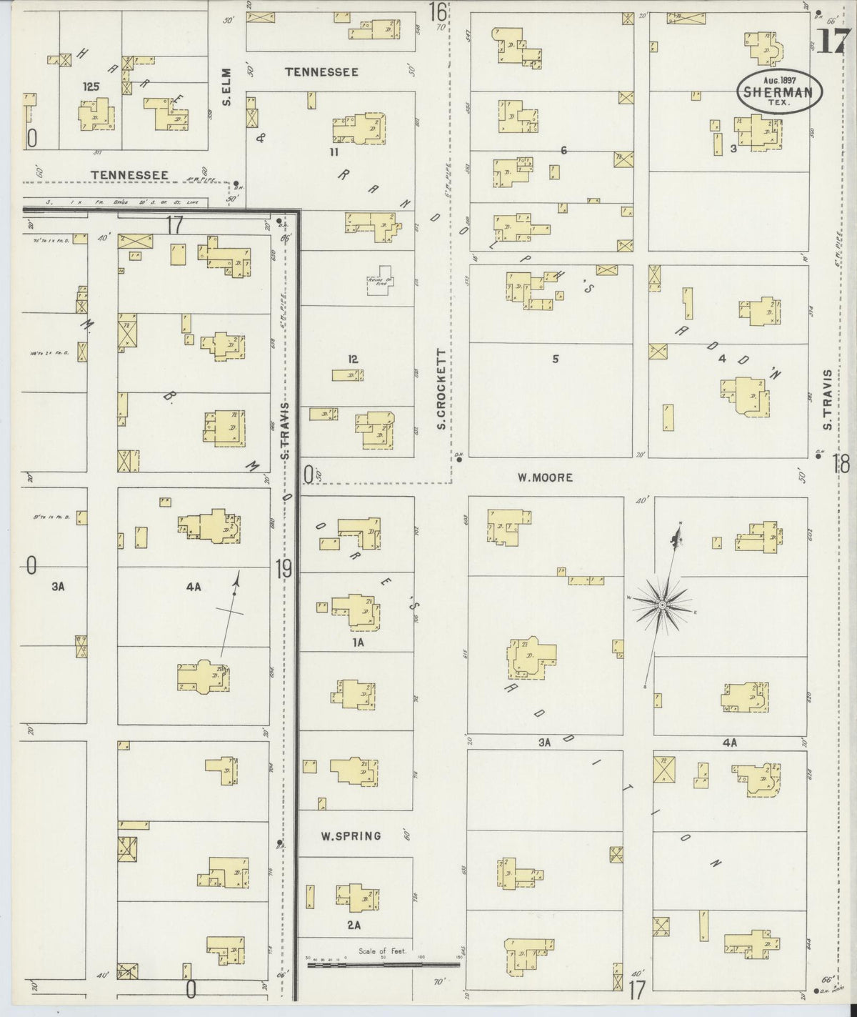 Sanborn Fire Insurance Map from Sherman, Grayson County, Texas (1897), Sheet #0017 - Historic Sanborn Fire Insurance Map Print, vintage old map wall art, antique decor, genealogy gift, Texas Texas map