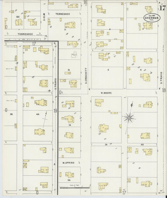 Sanborn Fire Insurance Map from Sherman, Grayson County, Texas (1897), Sheet #0017 - Historic Sanborn Fire Insurance Map Print, vintage old map wall art, antique decor, genealogy gift, Texas Texas map