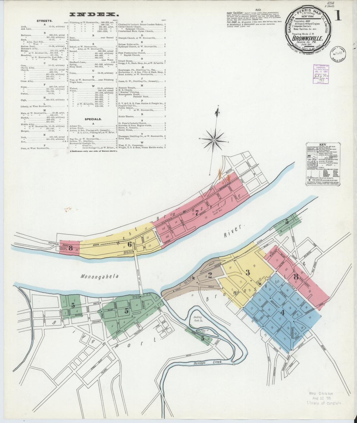 Sanborn Fire Insurance Map from Brownsville, Fayette County, Pennsylvania (1901), Sheet #0001 - Complete Map Set gallery image, historic Sanborn map, vintage wall art, Pennsylvania Pennsylvania