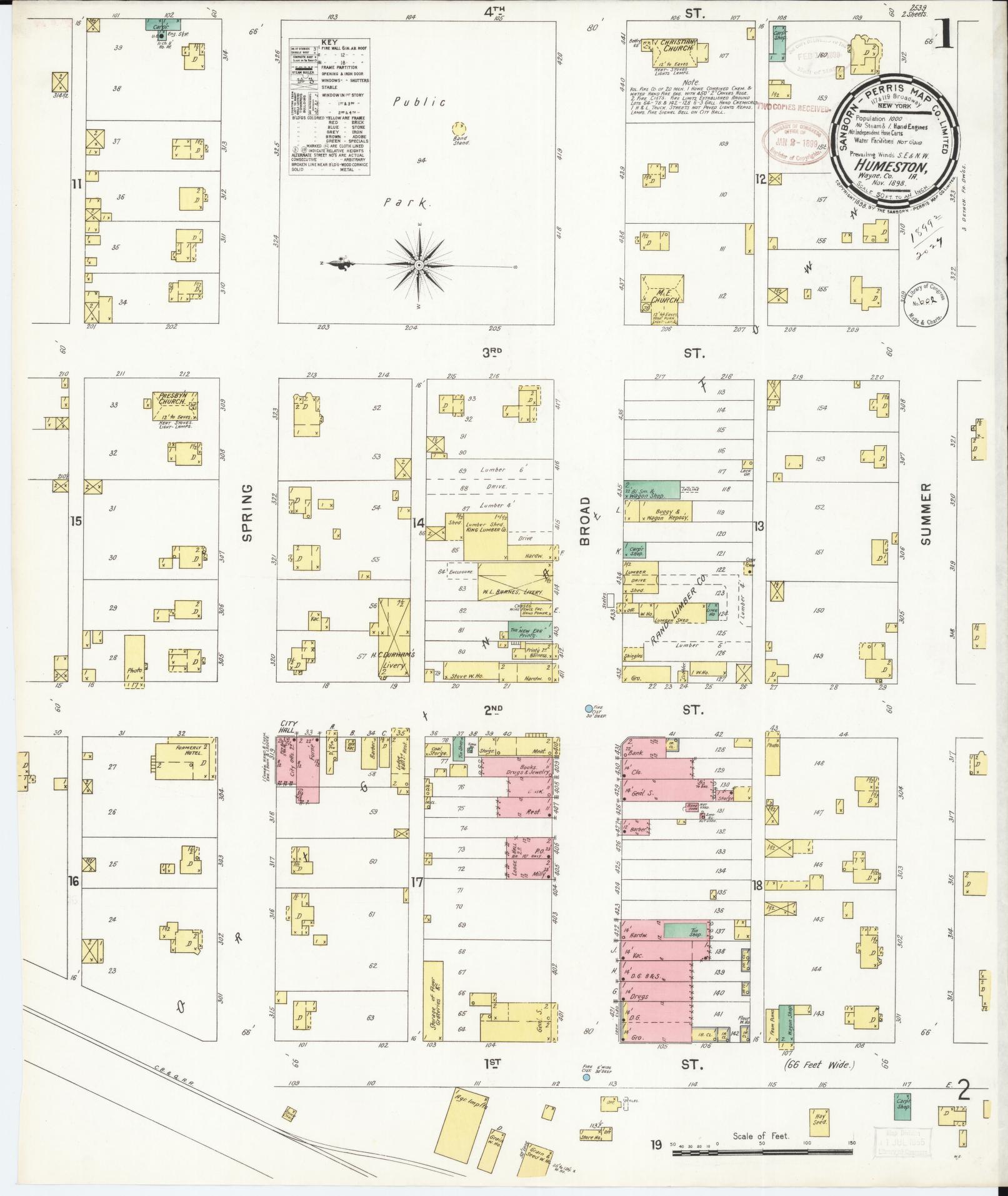 Sanborn Fire Insurance Map from Humeston, Wayne County, Iowa (1898), Sheet #0001 - Historic Sanborn Fire Insurance Map Print, vintage old map wall art