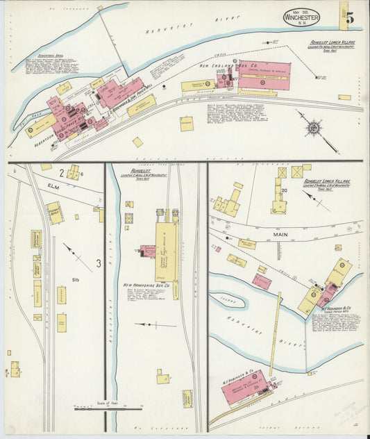 Sanborn Fire Insurance Map from Winchester, Cheshire County, New Hampshire (1913), Sheet #0005 - Historic Sanborn Fire Insurance Map Print, vintage old map wall art, antique decor, genealogy gift, New Hampshire New Hampshire map