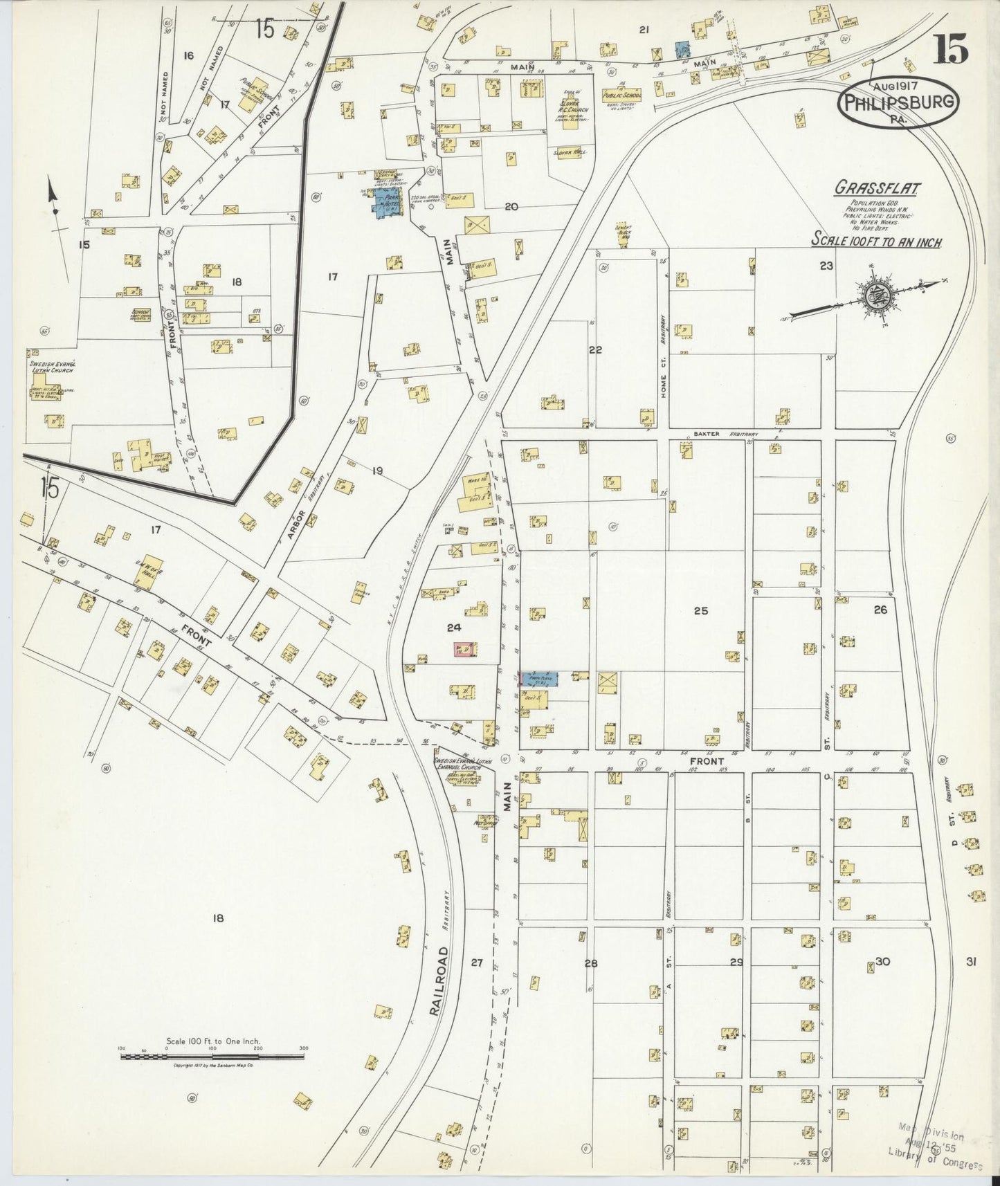 Sanborn Fire Insurance Map from Philipsburg, Centre County, Pennsylvania (1917), Sheet #0015 - Historic Sanborn Fire Insurance Map Print, vintage old map wall art, antique decor, genealogy gift, Pennsylvania Pennsylvania map