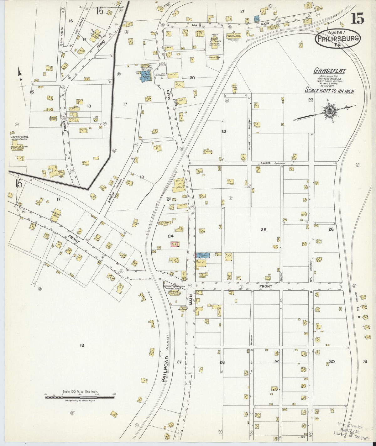 Sanborn Fire Insurance Map from Philipsburg, Centre County, Pennsylvania (1917), Sheet #0015 - Historic Sanborn Fire Insurance Map Print, vintage old map wall art, antique decor, genealogy gift, Pennsylvania Pennsylvania map