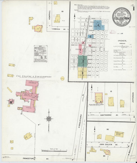 Sanborn Fire Insurance Map from College Park, Fulton County, Georgia. (1911) – Historic Sanborn Fire Insurance Map Print