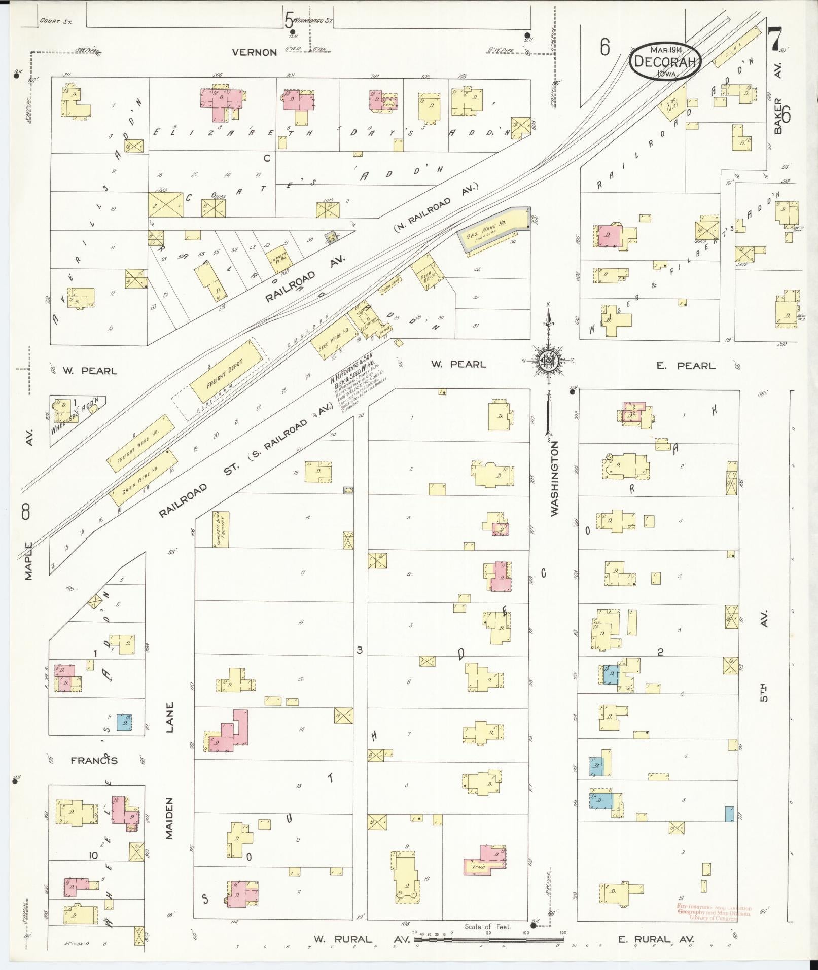 Sanborn Fire Insurance Map from Decorah, Winneshiek County, Iowa (1914), Sheet #0007 - Historic Sanborn Fire Insurance Map Print, vintage old map wall art