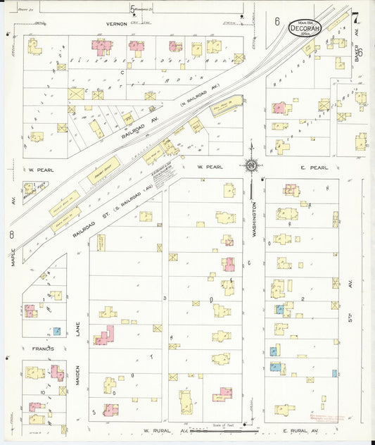 Sanborn Fire Insurance Map from Decorah, Winneshiek County, Iowa (1914), Sheet #0007 - Historic Sanborn Fire Insurance Map Print, vintage old map wall art