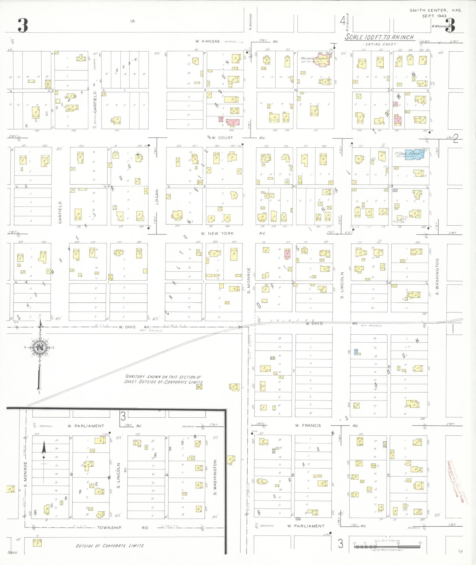 Sanborn Fire Insurance Map from Smith Center, Smith County, Kansas (1943), Sheet #0003 - Complete Map Set gallery image, historic Sanborn map, vintage wall art, Kansas Kansas