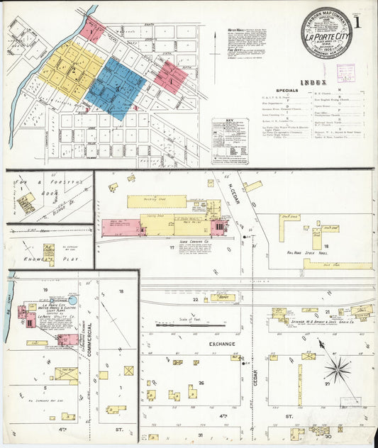 Sanborn Fire Insurance Map from La Porte City, Black Hawk County, Iowa (1906), Sheet #0001 - Historic Sanborn Fire Insurance Map Print, vintage old map wall art