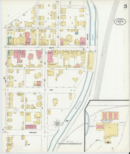 Sanborn Fire Insurance Map from Irwin, Westmoreland County, Pennsylvania (1899), Sheet #0003 - Historic Sanborn Fire Insurance Map Print, vintage old map wall art, antique decor, genealogy gift, Pennsylvania Pennsylvania map