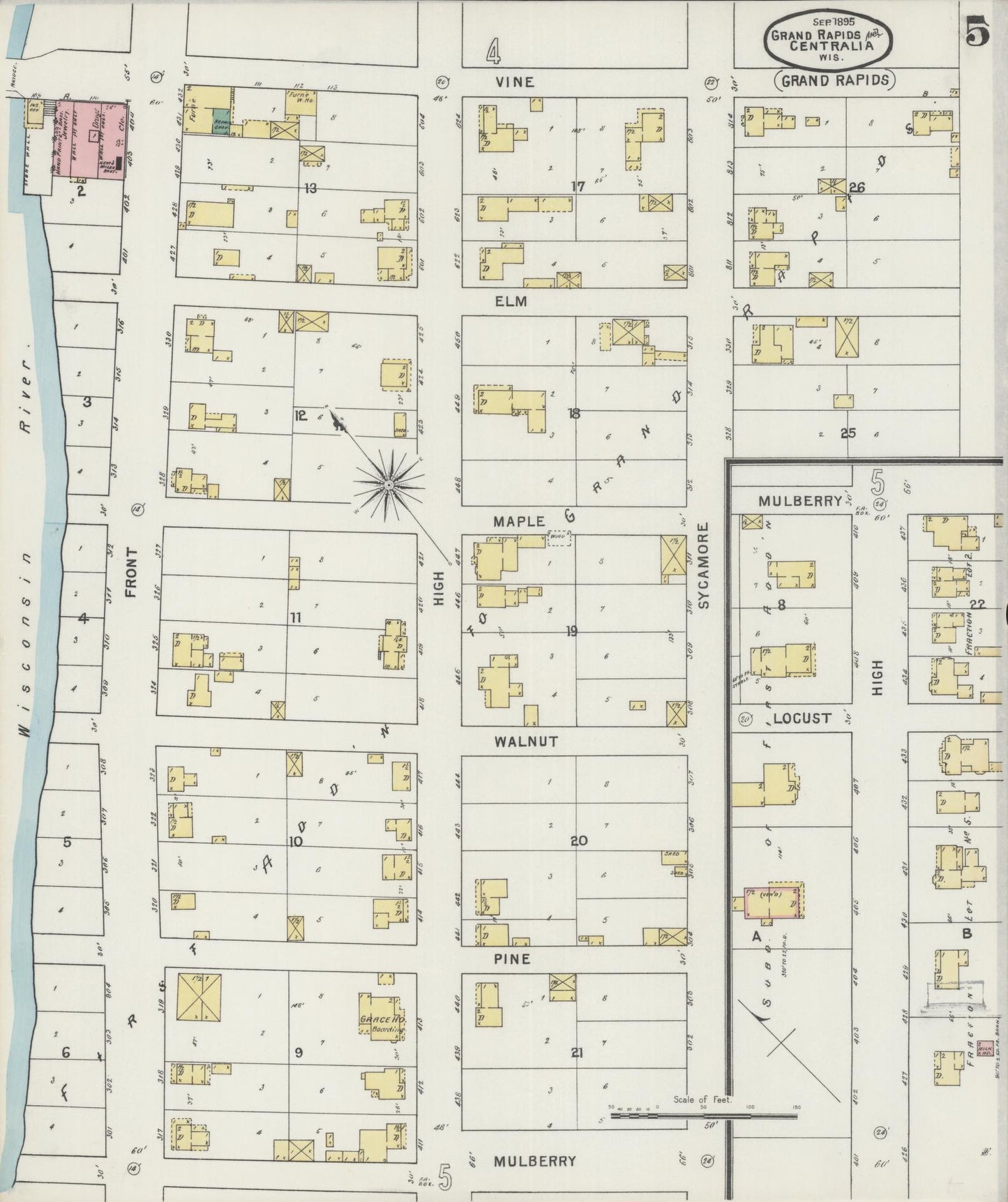 Sanborn Fire Insurance Map from Grand Rapids, Wood County, Wisconsin (1895), Sheet #0005 - Complete Map Set gallery image, historic Sanborn map, vintage wall art, Wisconsin Wisconsin