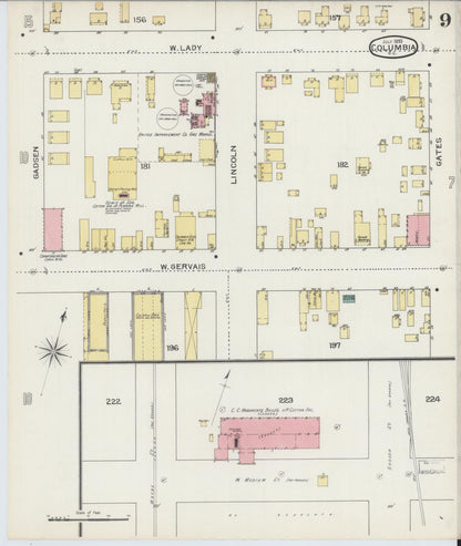 Sanborn Fire Insurance Map from Columbia, Richland County, South Carolina (1893), Sheet #0009 - Complete Map Set gallery image, historic Sanborn map, vintage wall art, South Carolina South Carolina