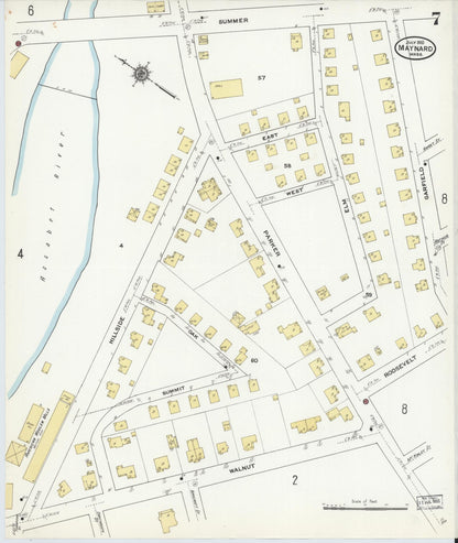 Sanborn Fire Insurance Map from Maynard, Middlesex County, Massachusetts (1910), Sheet #0007 - Historic Sanborn Fire Insurance Map Print, vintage old map wall art, antique decor, genealogy gift, Massachusetts Massachusetts map