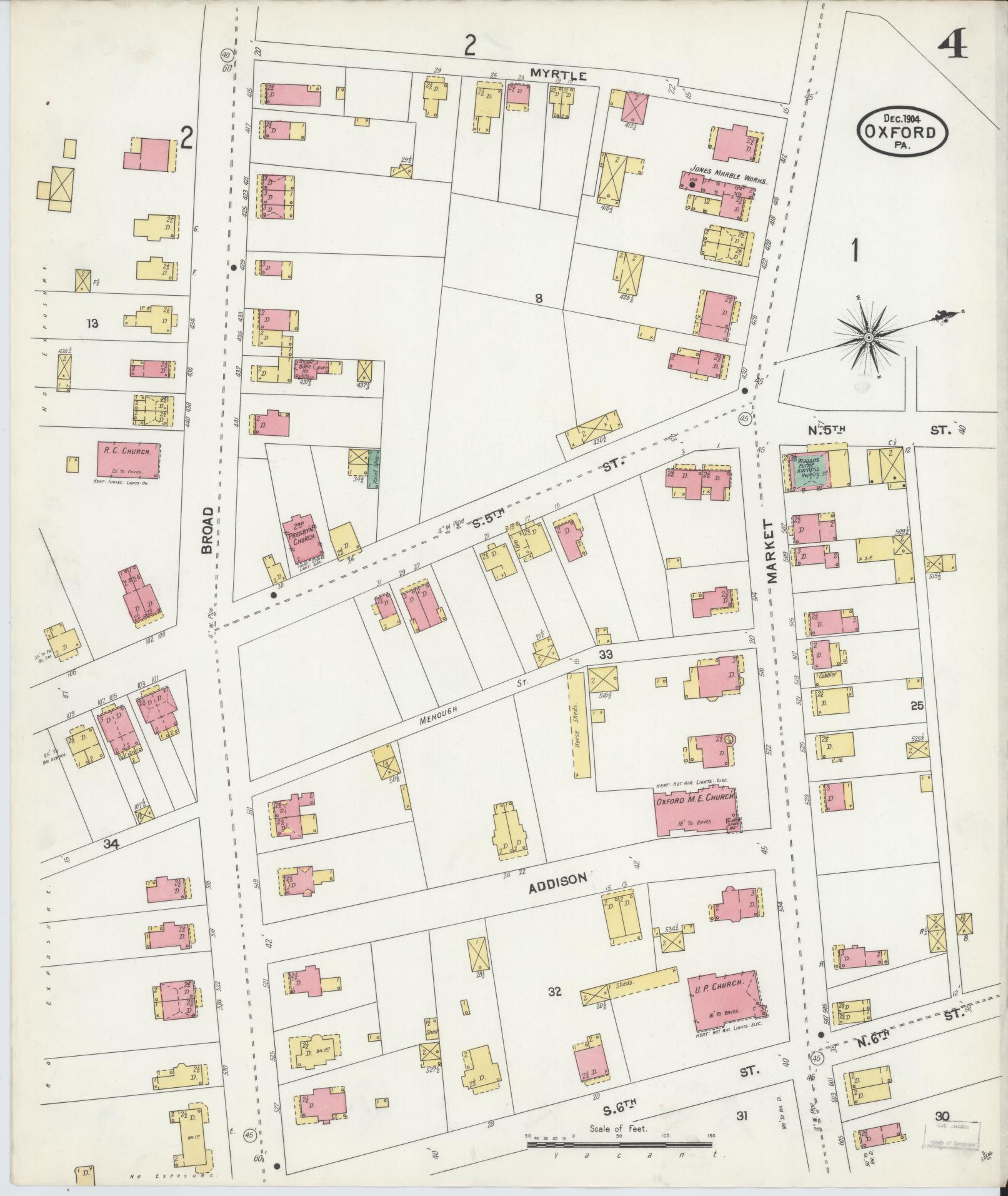 Sanborn Fire Insurance Map from Oxford, Chester County, Pennsylvania (1904), Sheet #0004 - Complete Map Set gallery image, historic Sanborn map, vintage wall art, Pennsylvania Pennsylvania