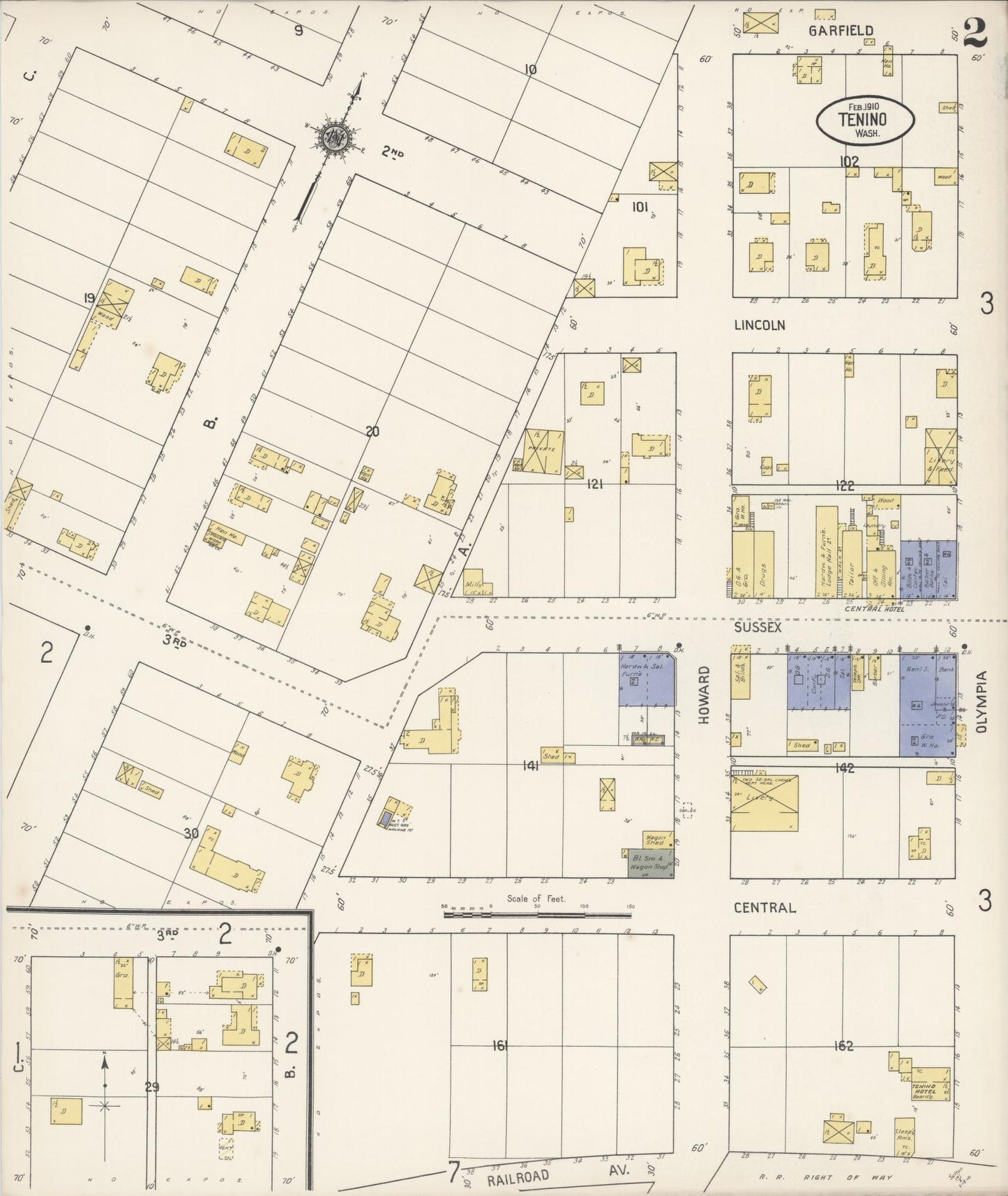 Sanborn Fire Insurance Map from Tenino, Thurston County, Washington (1910), Sheet #0002 - Historic Sanborn Fire Insurance Map Print, vintage old map wall art, antique decor, genealogy gift, Washington Washington map