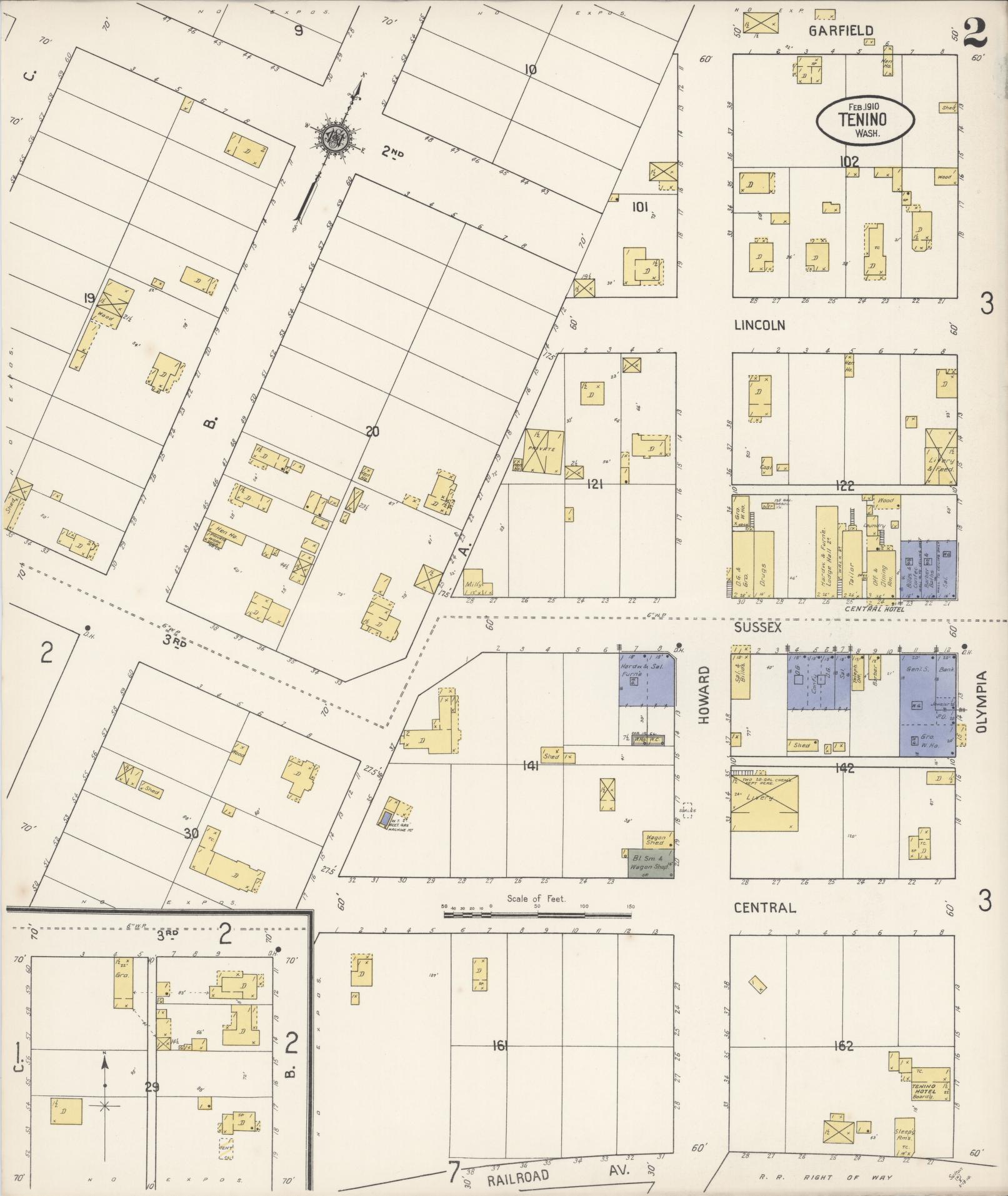 Sanborn Fire Insurance Map from Tenino, Thurston County, Washington (1910), Sheet #0002 - Historic Sanborn Fire Insurance Map Print, vintage old map wall art, antique decor, genealogy gift, Washington Washington map