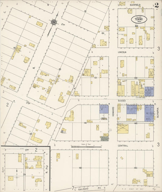 Sanborn Fire Insurance Map from Tenino, Thurston County, Washington (1910), Sheet #0002 - Historic Sanborn Fire Insurance Map Print, vintage old map wall art, antique decor, genealogy gift, Washington Washington map