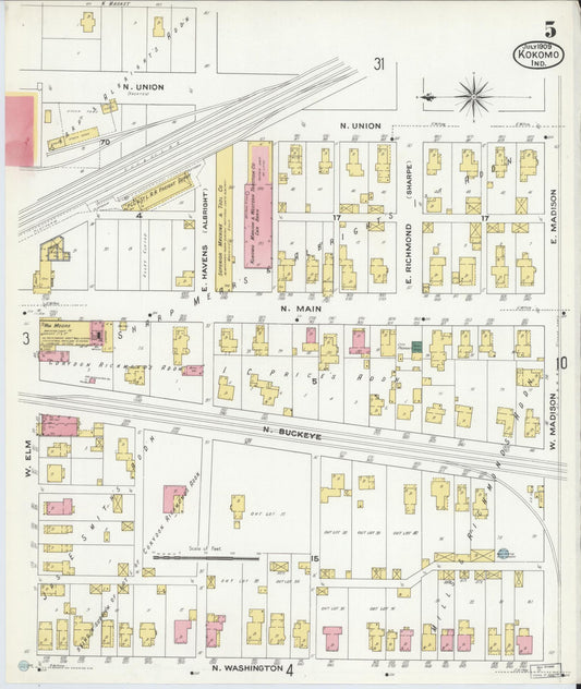 Sanborn Fire Insurance Map from Kokomo, Howard County, Indiana (1909), Sheet #0005 - Historic Sanborn Fire Insurance Map Print, vintage old map wall art, antique decor, genealogy gift, Indiana Indiana map