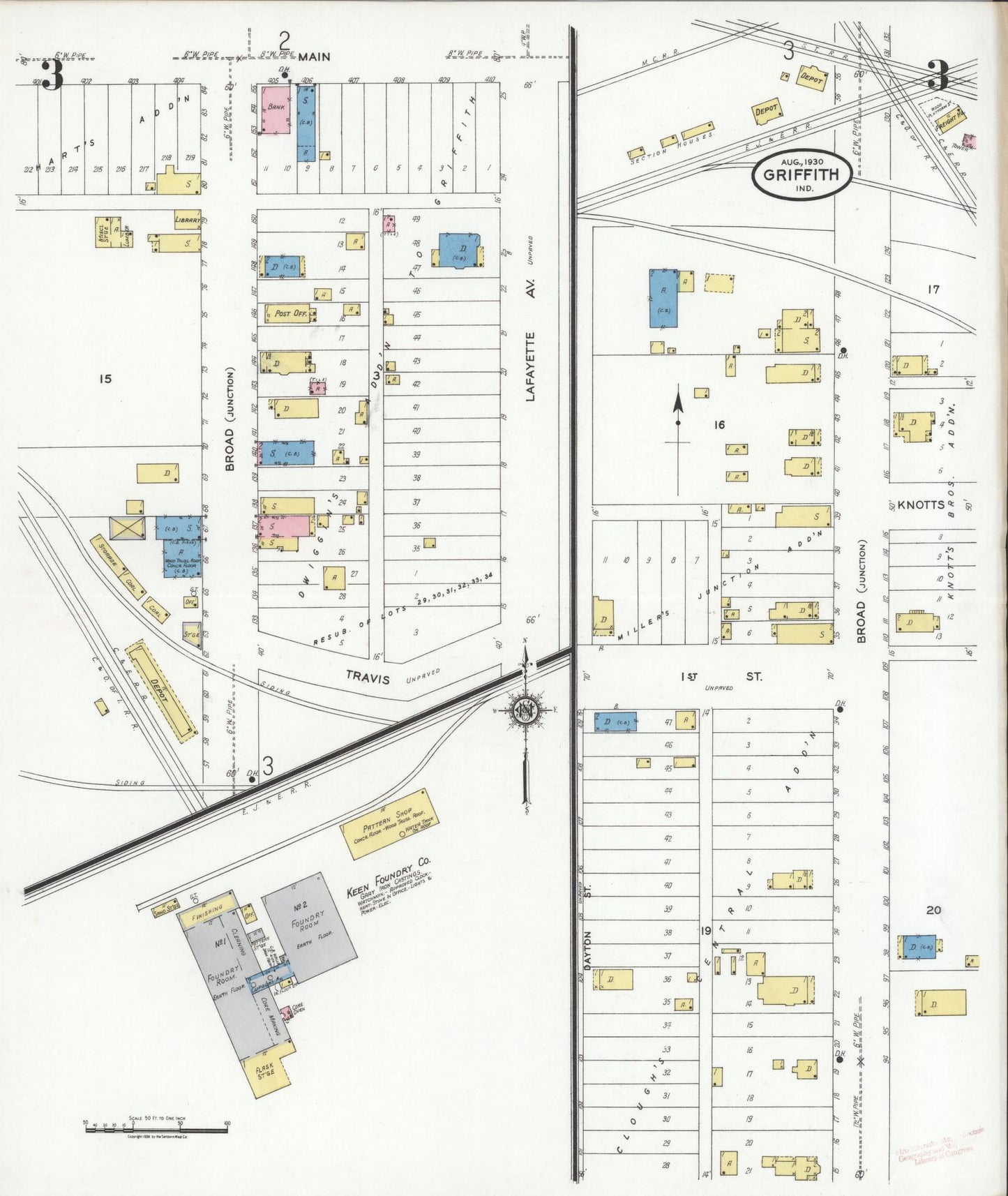 Sanborn Fire Insurance Map from Griffith, Lake County, Indiana (1930), Sheet #0003 - Complete Map Set gallery image, historic Sanborn map, vintage wall art, Indiana Indiana