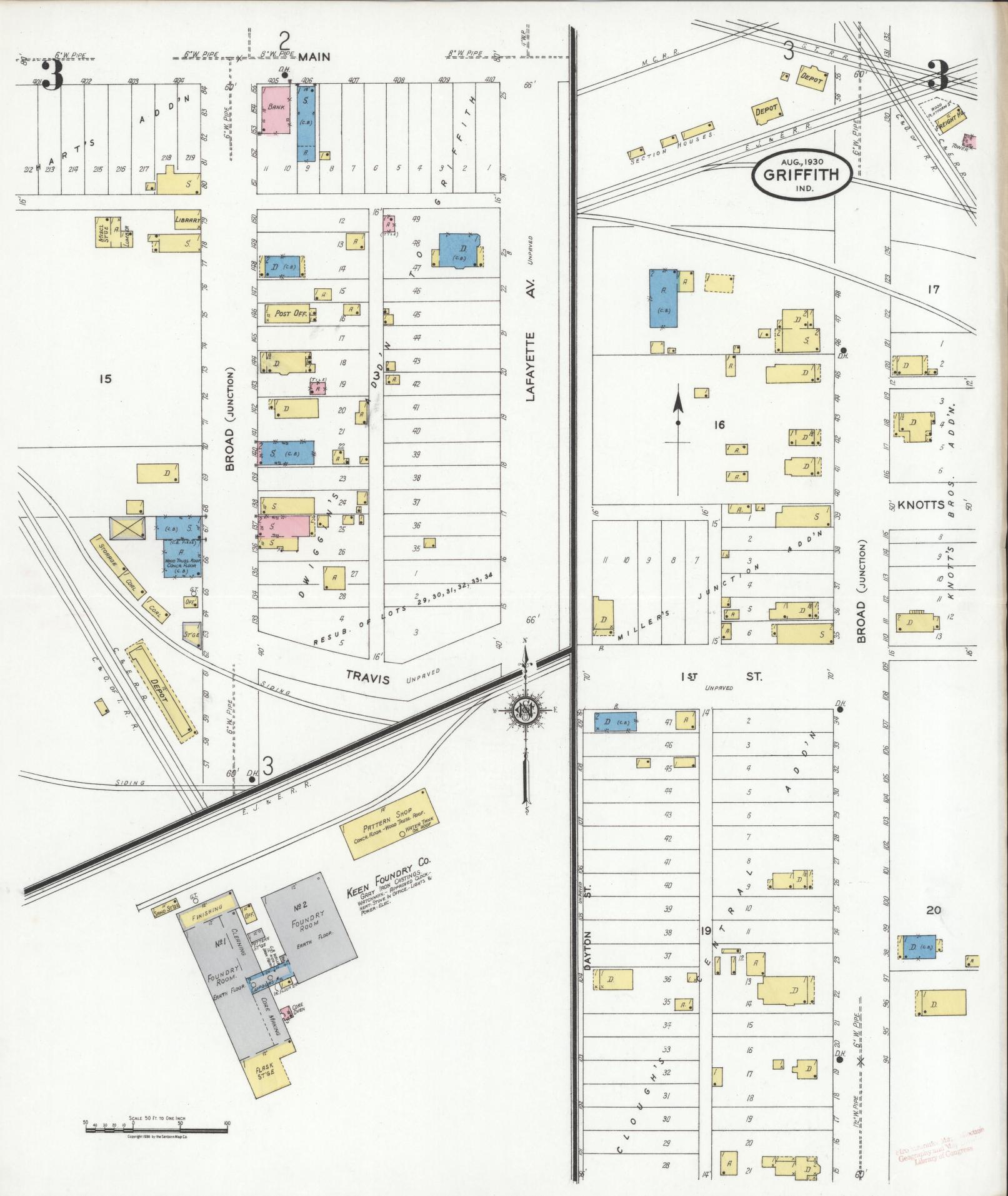 Sanborn Fire Insurance Map from Griffith, Lake County, Indiana (1930), Sheet #0003 - Complete Map Set gallery image, historic Sanborn map, vintage wall art, Indiana Indiana