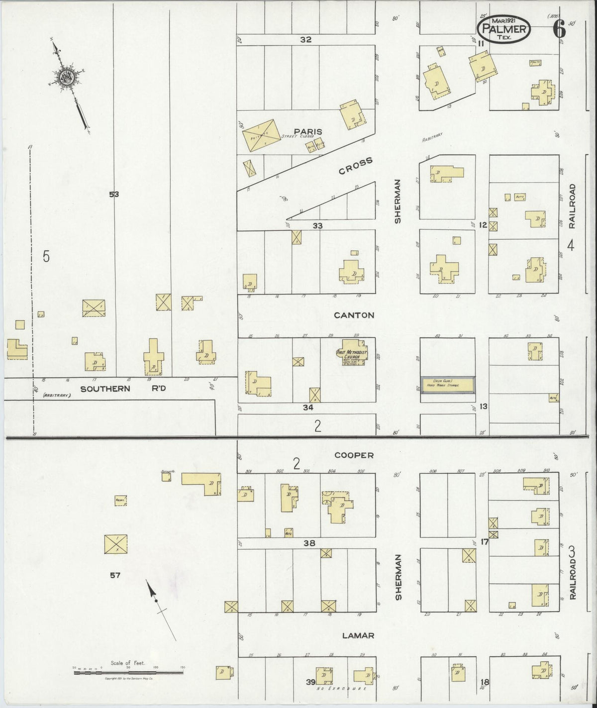 Sanborn Fire Insurance Map from Palmer, Ellis County, Texas (1921), Sheet #0006 - Complete Map Set gallery image, historic Sanborn map, vintage wall art, Texas Texas