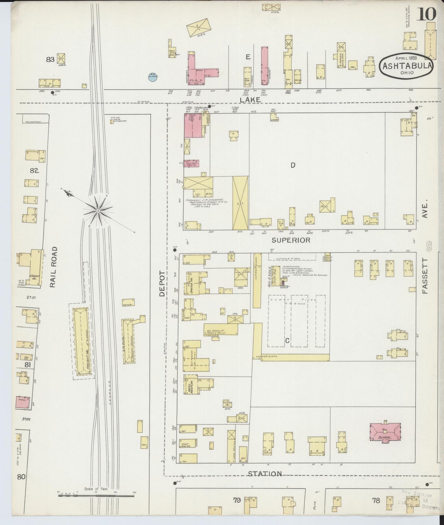 Sanborn Fire Insurance Map from Ashtabula, Ashtabula County, Ohio (1893), Sheet #0010 - Historic Sanborn Fire Insurance Map Print, vintage old map wall art, antique decor, genealogy gift, Ohio Ohio map