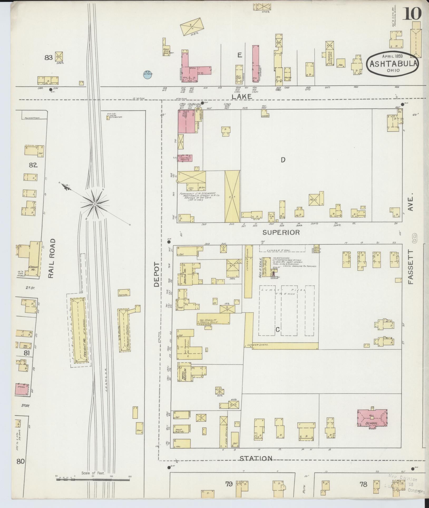 Sanborn Fire Insurance Map from Ashtabula, Ashtabula County, Ohio (1893), Sheet #0010 - Historic Sanborn Fire Insurance Map Print, vintage old map wall art, antique decor, genealogy gift, Ohio Ohio map