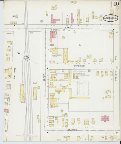 Sanborn Fire Insurance Map from Ashtabula, Ashtabula County, Ohio (1893), Sheet #0010 - Historic Sanborn Fire Insurance Map Print, vintage old map wall art, antique decor, genealogy gift, Ohio Ohio map