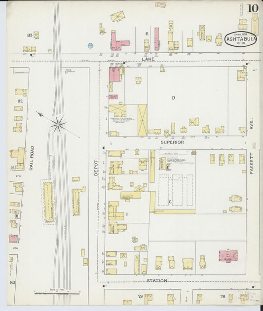 Sanborn Fire Insurance Map from Ashtabula, Ashtabula County, Ohio (1893), Sheet #0010 - Historic Sanborn Fire Insurance Map Print, vintage old map wall art, antique decor, genealogy gift, Ohio Ohio map
