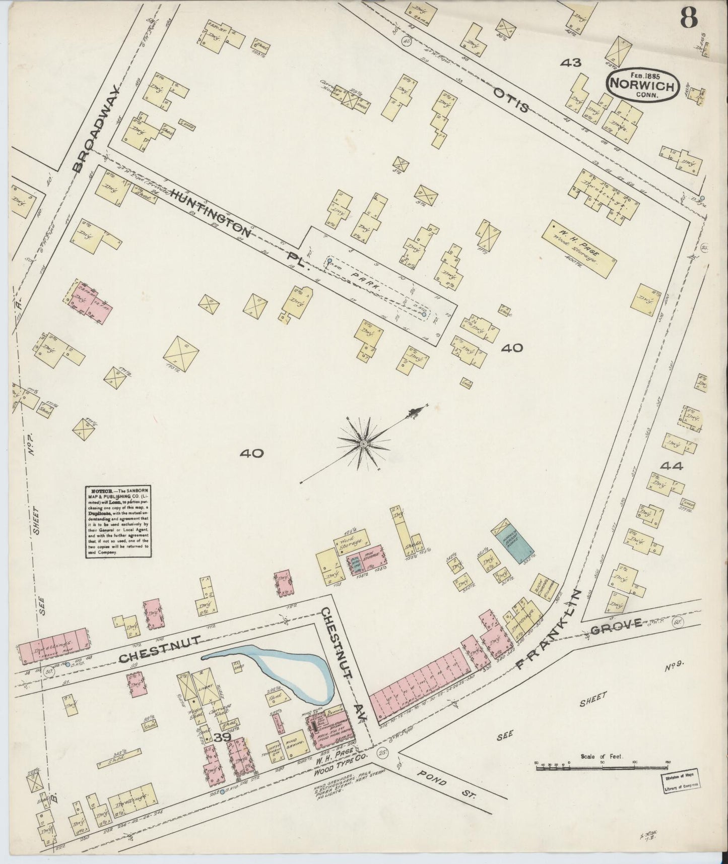 Sanborn Fire Insurance Map from Norwich, New London County, Connecticut (1885), Sheet #0008 - Complete Map Set gallery image, historic Sanborn map, vintage wall art, Connecticut Connecticut