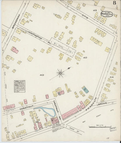 Sanborn Fire Insurance Map from Norwich, New London County, Connecticut (1885), Sheet #0008 - Complete Map Set gallery image, historic Sanborn map, vintage wall art, Connecticut Connecticut