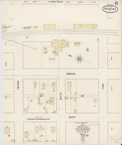 Sanborn Fire Insurance Map from Redding, Shasta County, California (1889), Sheet #0006 - Complete Map Set gallery image, historic Sanborn map, vintage wall art, California California