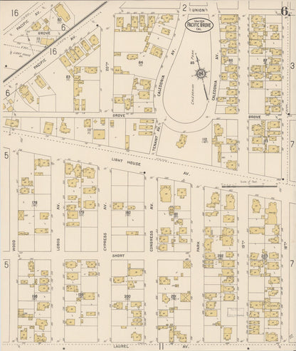 Sanborn Fire Insurance Map from Pacific Grove, Monterey County, California (1914), Sheet #0006 - Complete Map Set gallery image, historic Sanborn map, vintage wall art, California California