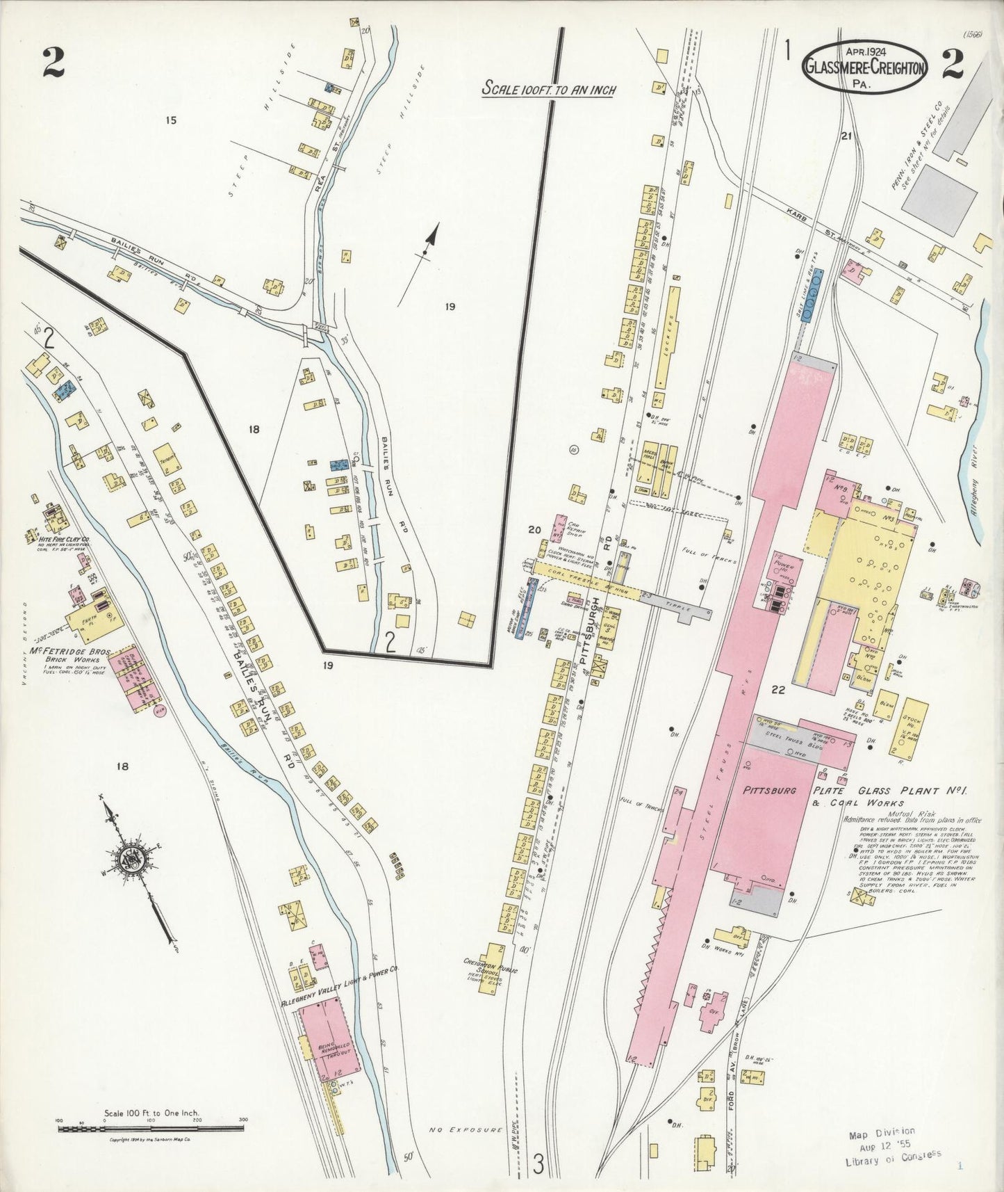 Sanborn Fire Insurance Map from Glassmere, Allegheny County, Pennsylvania (1924), Sheet #0002 - Historic Sanborn Fire Insurance Map Print, vintage old map wall art, antique decor, genealogy gift, Pennsylvania Pennsylvania map