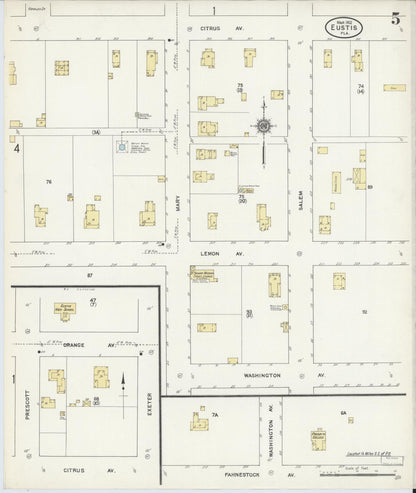 Sanborn Fire Insurance Map from Eustis, Lake County, Florida (1912), Sheet #0005 - Complete Map Set gallery image, historic Sanborn map, vintage wall art, Florida Florida