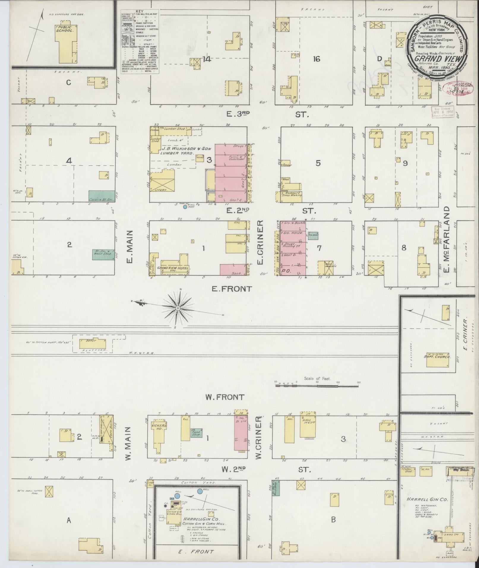 Sanborn Fire Insurance Map from Grandview, Johnson County, Texas. (1893) – Historic Sanborn Fire Insurance Map Print
