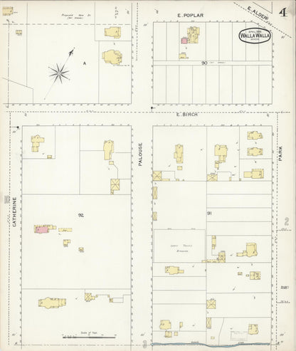 Sanborn Fire Insurance Map from Walla Walla, Walla Walla County, Washington (1894), Sheet #0004 - Complete Map Set gallery image, historic Sanborn map, vintage wall art, Washington Washington