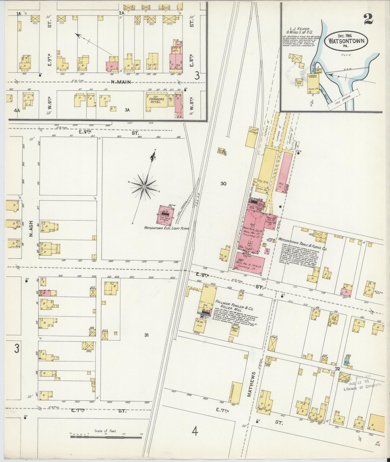 Sanborn Fire Insurance Map from Watsontown, Northumberland County, Pennsylvania (1906), Sheet #0002 - Complete Map Set gallery image, historic Sanborn map, vintage wall art, Pennsylvania Pennsylvania