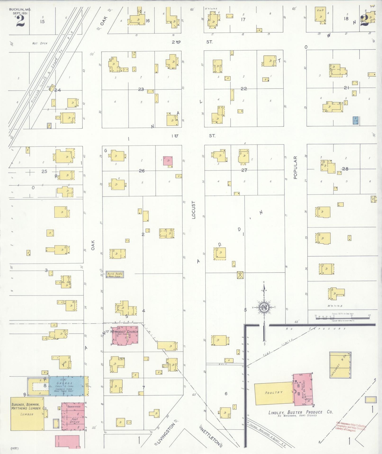 Sanborn Fire Insurance Map from Bucklin, Linn County, Missouri (1931), Sheet #0002 - Complete Map Set gallery image, historic Sanborn map, vintage wall art, Missouri Missouri