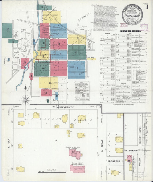 Sanborn Fire Insurance Map from Owatonna, Steele County, Minnesota (1909), Sheet #0001 - Complete Map Set gallery image, historic Sanborn map, vintage wall art, Minnesota Minnesota