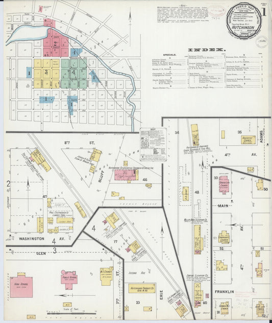 Sanborn Fire Insurance Map from Hutchinson, Mcleod County, Minnesota (1899), Sheet #0001 - Historic Sanborn Fire Insurance Map Print, vintage old map wall art, antique decor, genealogy gift, Minnesota Minnesota map