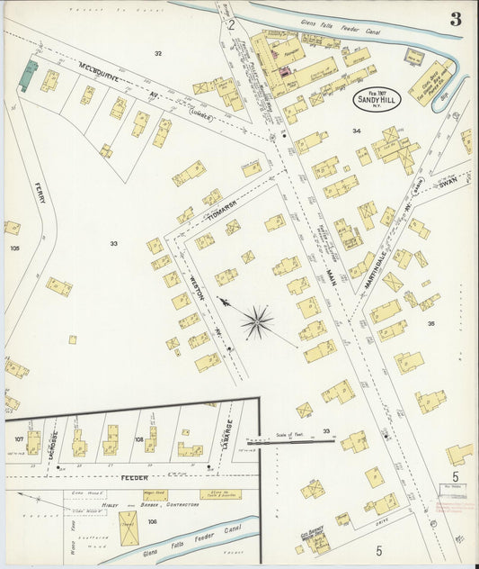 Sanborn Fire Insurance Map from Sandy Hill, Washington County, New York (1907), Sheet #0003 - Historic Sanborn Fire Insurance Map Print, vintage old map wall art, antique decor, genealogy gift, New York New York map