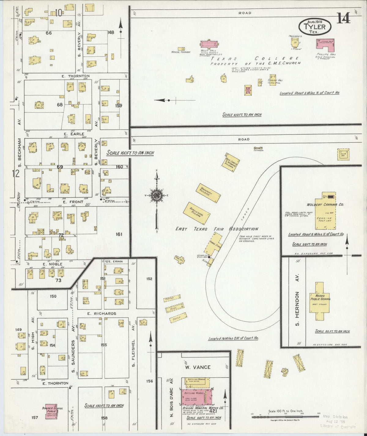 Sanborn Fire Insurance Map from Tyler, Smith County, Texas (1919), Sheet #0014 - Complete Map Set gallery image, historic Sanborn map, vintage wall art, Texas Texas