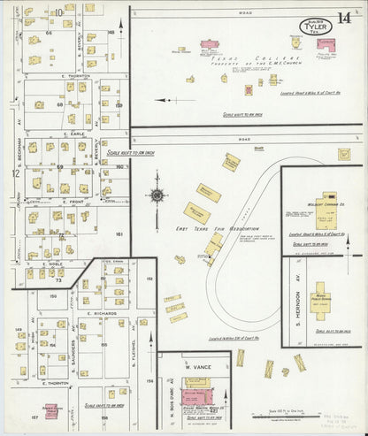 Sanborn Fire Insurance Map from Tyler, Smith County, Texas (1919), Sheet #0014 - Complete Map Set gallery image, historic Sanborn map, vintage wall art, Texas Texas